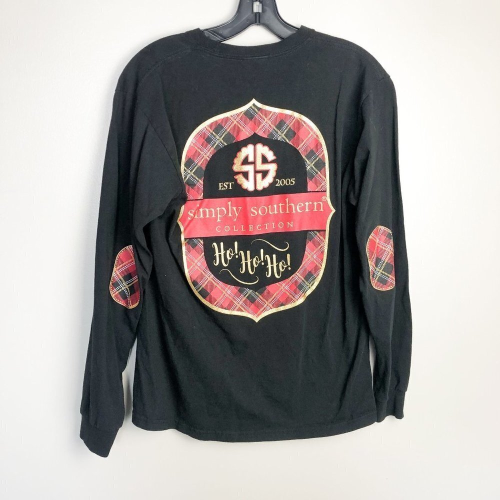 Simply Southern Glitter Christmas Logo Plaid Crewneck Long Sleeve Medium